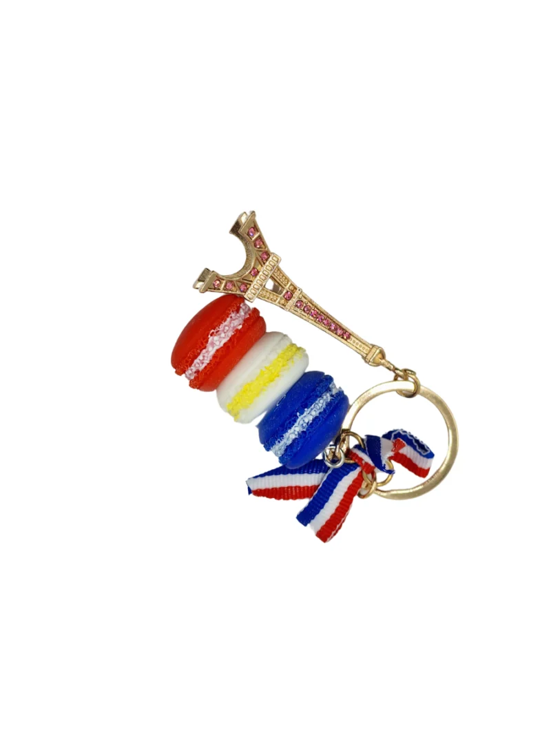 Charming-Eiffel-Tower-Keyring-with-Macaron-Blue-White-Red-Bowknot-Roneljake