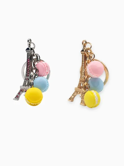 Eiffel Tower-Macaron-Charm-Keyring-Gold-Silver_Roneljake