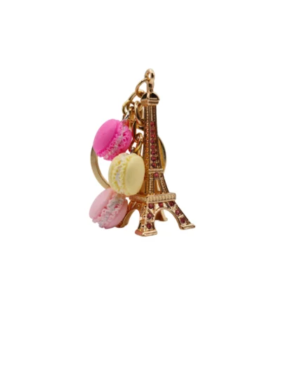Gold-Eiffel-Tower-with-Mini-Macaron-Pink-Yellow-Rose-Keychain-Roneljake