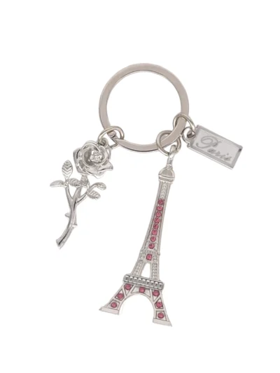 Silver-Eiffel-Tower-and-Rose-Charm-Keyring-Roneljake