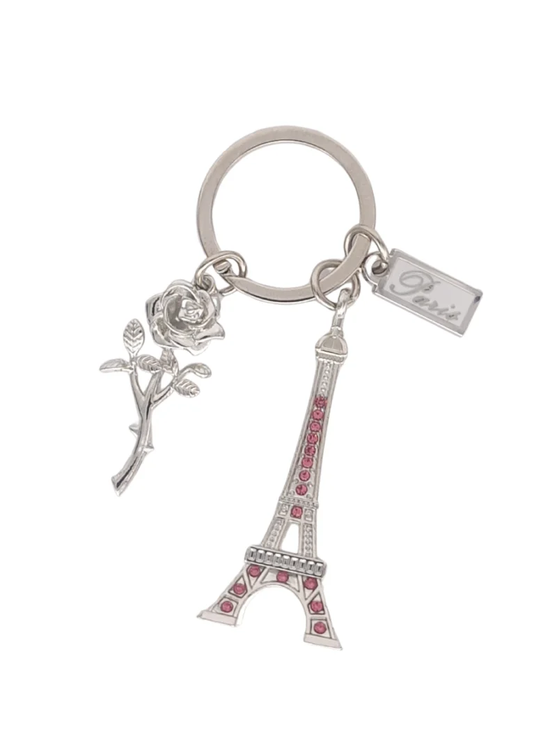 Silver-Eiffel-Tower-and-Rose-Charm-Keyring-Roneljake