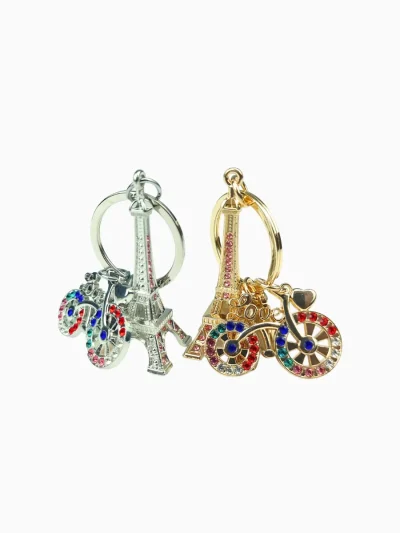 Paris Bicycle Keychain with Eiffel Tower Charm