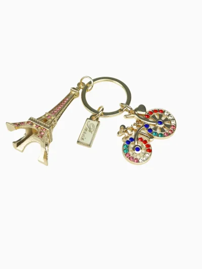 Paris Eiffel Tower Bicycle Keychain French Souvenir Gift