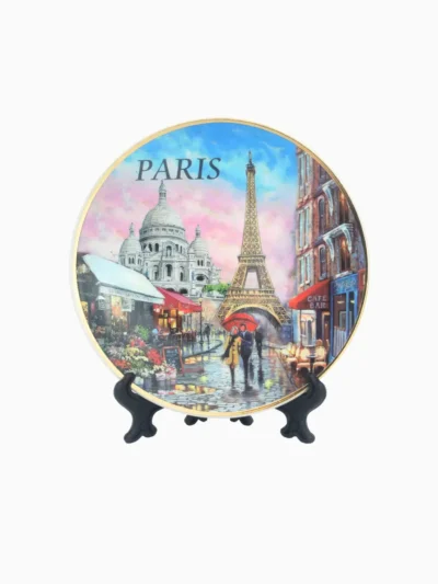 Paris souvenir decorative ceramic plate with iconic Paris monuments