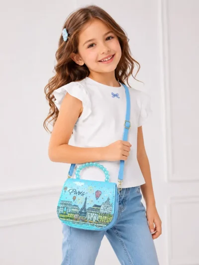 Cute Paris handbag for girls with beaded handle