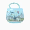 Blue Paris kids shoulder bag with Eiffel Tower print