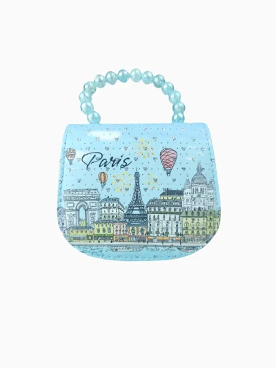 Blue Paris kids shoulder bag with Eiffel Tower print
