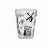 Paris fashion shot glass featuring a detailed Eiffel Tower graphic overlay for travel collectors