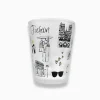 Clear glass 2oz shooter with French typography design used as a trendy travel keepsake gift