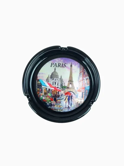Paris Rainy Street Porcelain Ashtray with Eiffel Tower and red umbrella