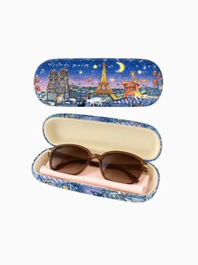 Paris souvenir sunglasses case with Eiffel Tower night design and velvet interior